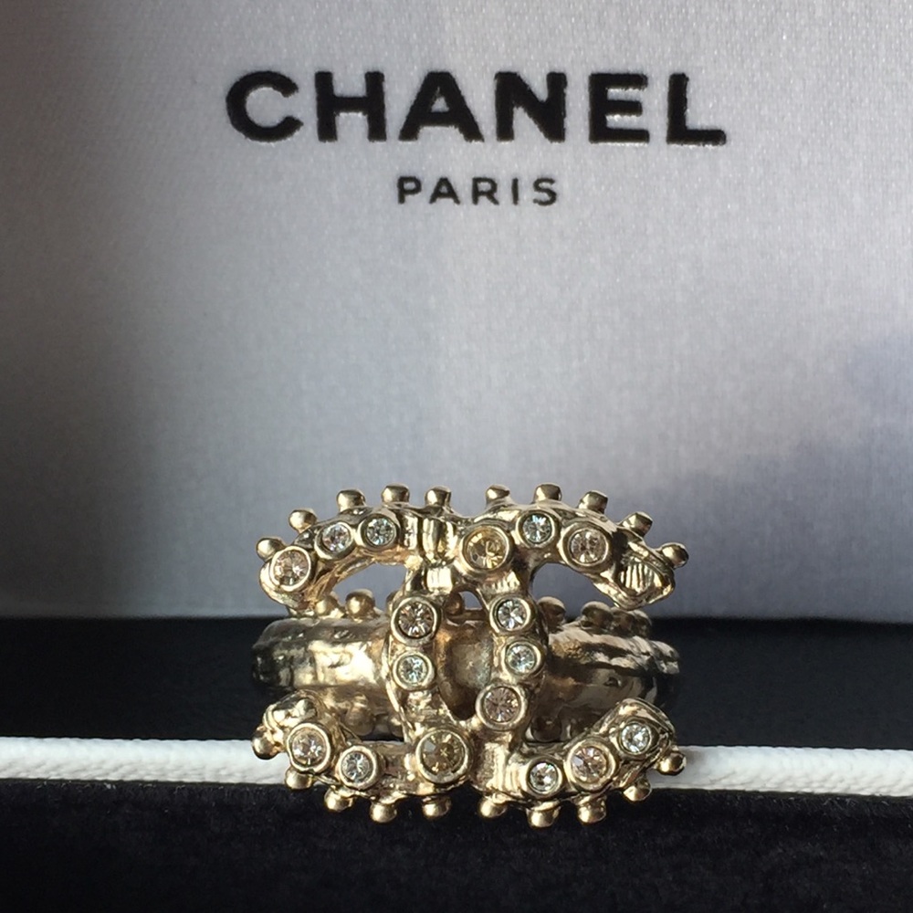Chanel Ring Size 52 Brand New Full Set Champagne Gold Color With Crystals